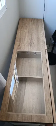 ? Bancada MDF Arauco Carvalho Mel + Estrutura Metalon Branco - 166cm