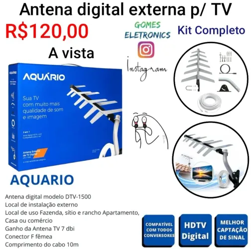 Antena digital externa Aquário com o kit completo - 10M cabo (Loja fisica)<br>