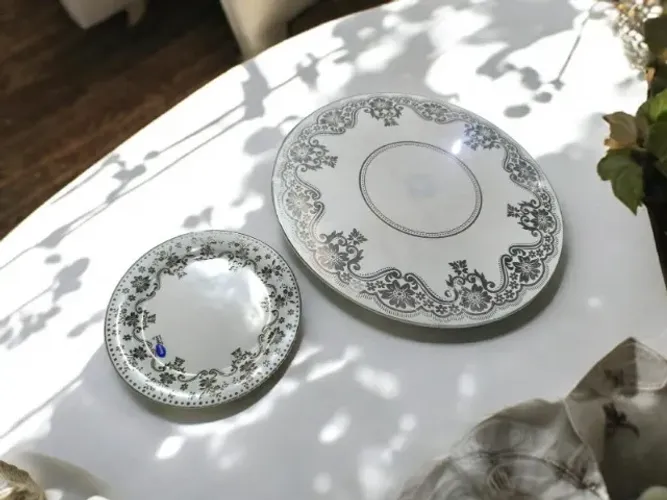 kit prato para bolo & sobremesa exclusivo decorglass rendado branco -queima