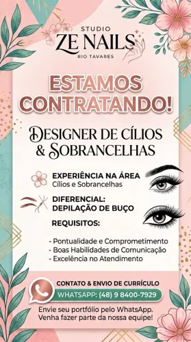 Vaga de emprego pra designer de sobrancelhas e cílios