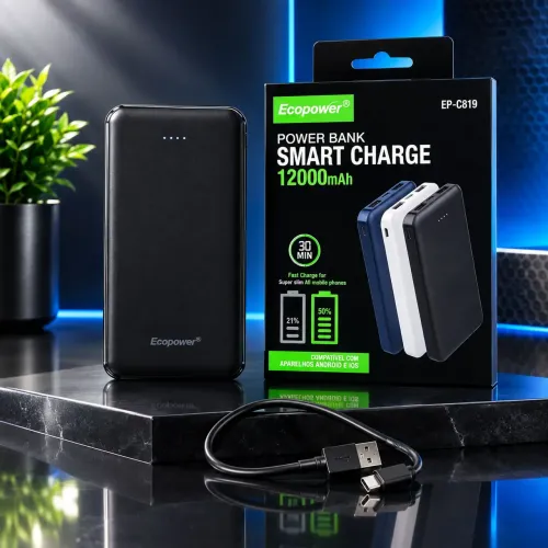 Carregador Portatil Power Bank Ecopower 12000mAh Cabo Incluso EP-C819