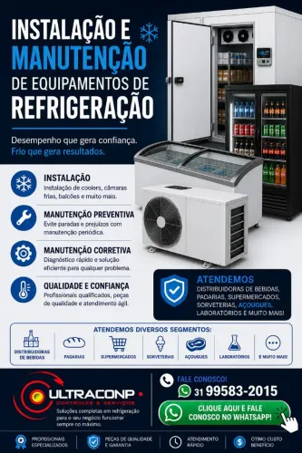 Instalação e manutenção de câmaras frias  frias, e equipamentos de refrigeração. 