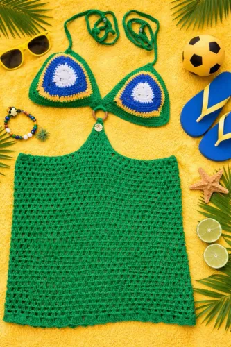 Vestido de croche tema copa do mundo 2026