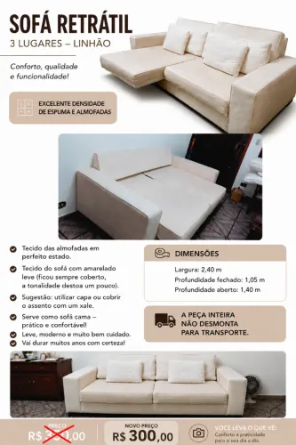 Sofa 3 lugares retratil
