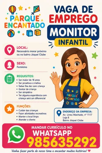 Vaga de monitora infantil 