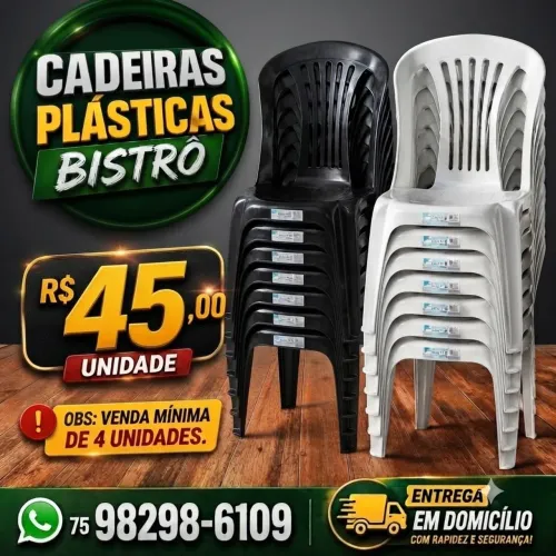 Cadeiras plásticas estilo bistrô - Suporta 182kg