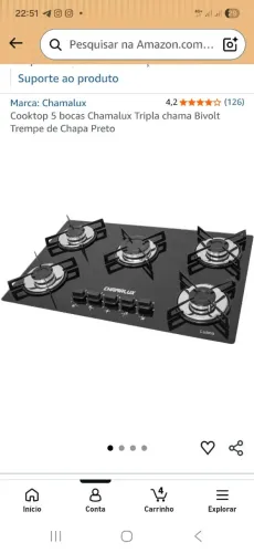 Cooktop 5 bocas Chamalux Tripla chama Bivolt