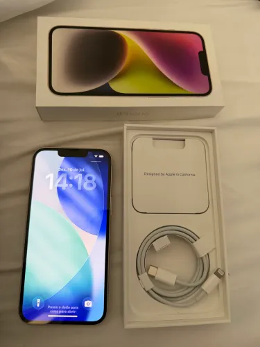 iPhone 14 128Gb Prata / Branco impecável acompanha caixa e cabo originais