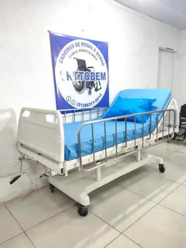 Cama Hospitalar 2 Manivelas com Colchão Hospitalar Cabeceira Plástica