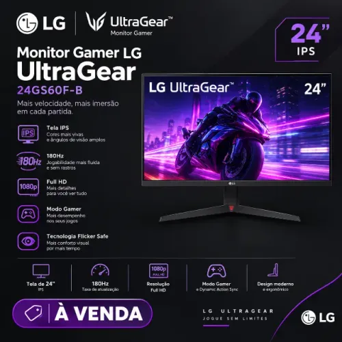 Monitor Gamer LG UltraGear 24? IPS Full HD 180Hz 24GS60F-B