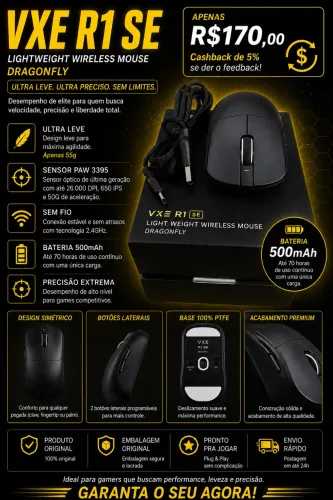     VXE R1 SE Dragonfly - Mouse Gamer Sem Fio PAW3395