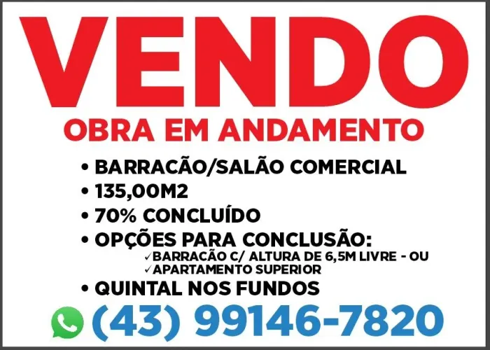 VENDO BARRACÃO EM OBRA
