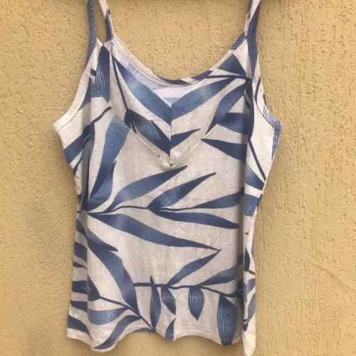 Blusa De Alcinha Cinza Com Estampa Azul (Usado)