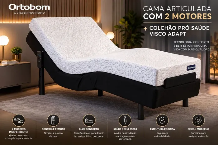 Cama articulada 2 motores Ortobom +Colchão