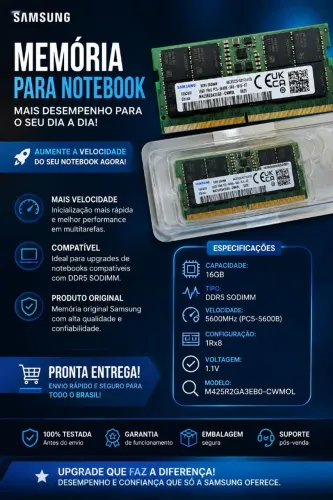 Memória RAM Samsung DDR5 16GB 5600MHz para Notebook
