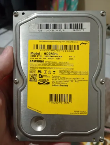 Título: HD Samsung HD250HJ 250GB SATA 3,5" Original - Testado e Funcionando 100%