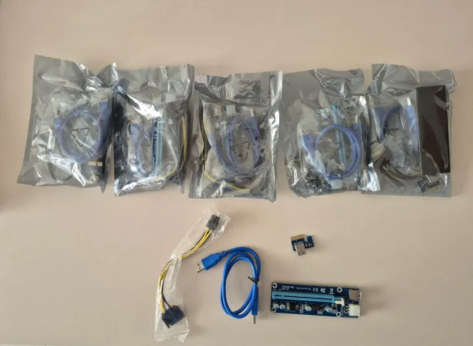 KIT 6 Riser PCI-E 1x para 16x USB 3.0 (VER 007) - Mineração / Multi-GPU