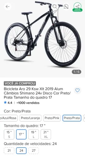 Bike KSW Alumínio Aro 29 Quadro 17