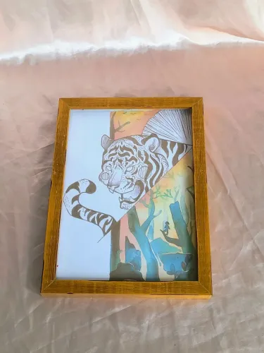 quadro decorativo tigre branco japonês antigo mangá decoração quadros moldura luta bambu
