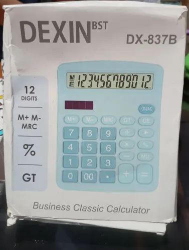 Calculadora de Mesa azul claro tela LCD de 12 dígitos com botões grandes.