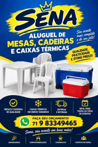 Aluguel mesas cadeiras Caixas térmicas 