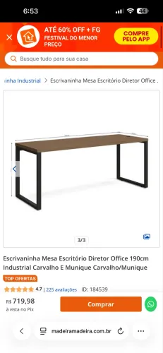 Mesa Gamer/Escritório 1,90m Premium + Estrutura Metálica