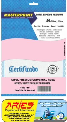PAPEL OFFSET SULFITE OPALINE ROSA 180G A4 50 FOLHAS MASTERPRINT