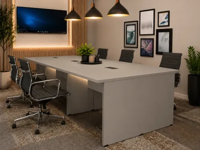 Mesa Corporativa Reunião Office White Asphalt Kiev. Alto Padrão: L360cm x P130cm x A74cm 