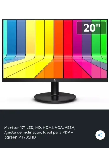 Vendo Monitor 17? usada 1 vez nova comprei mais não precisei usar, valor negociável.