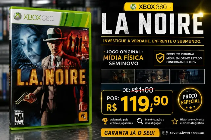 L.A Noire jogo da RockStar para Colecionadores para Xbox 360 Semi- novo!