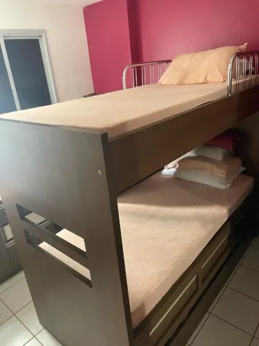 Beliche Carvalho Ébano com Cama Auxiliar, 3 Gavetas e acompanha 1 colchão - MDF
