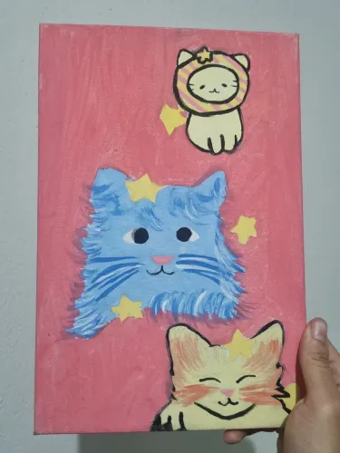 Quadro decorativo gatinho pintado a mão