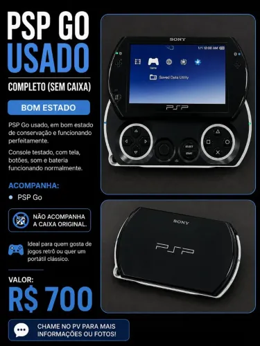 PSP Go usado em bom estado, funcionando perfeitamente. Sem caixa e sem carregador.