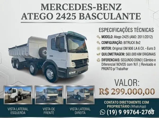 Caminhão MB Atego 2425 Caçamba Basculante 2011/2012