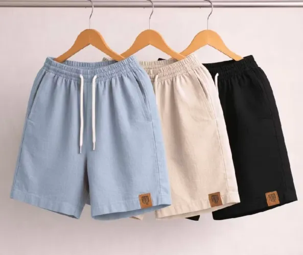 Kit 3 bermudas de linho tamanho M - azul bege e preto