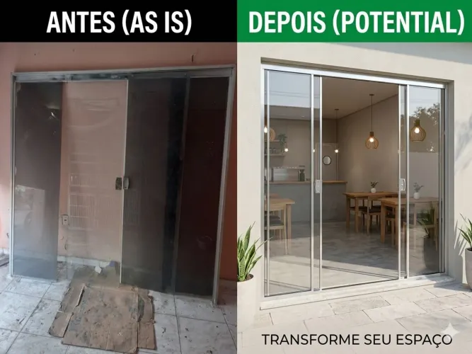 Porta de Correr Lateral em Vidro Blindex/Fumê + Estrutura Alumínio