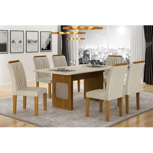 Mesa Lara Vidro Off c/6 cadeiras