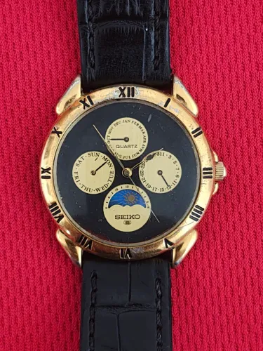 Relogio Seiko 5 Quartz Moonphase Anos 80 Tri Calendário Raro