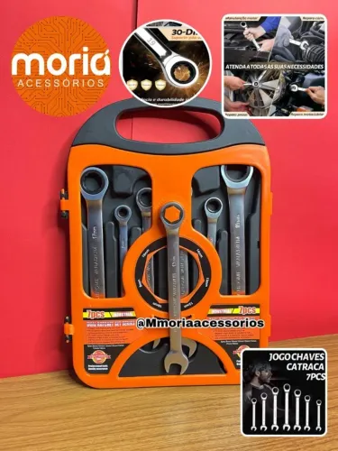 Jogo de Chave Combinada Catracada Articulada Profissional 7 Peças 8 a 19mm