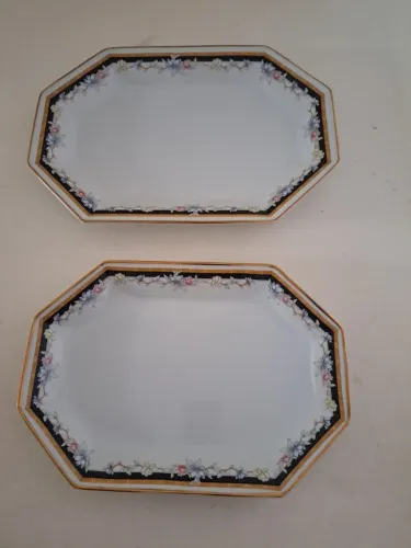 Conjunto de 2 travessas octogonal de porcelana floral Schmidt