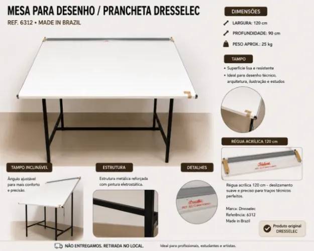 Mesa para Desenho / Prancheta DESETEC 120x90 com Régua Paralela