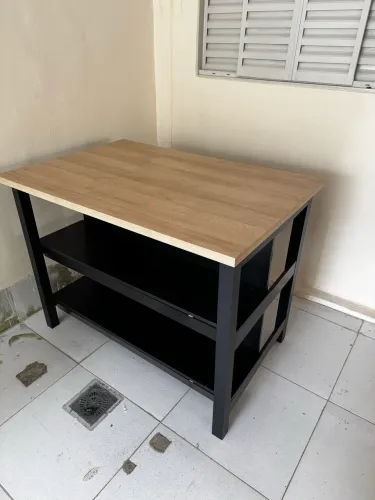 Ilha Cozinha 2 Prateleiras Preto