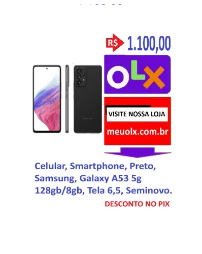 Celular Smartphone Samsung Galaxy A53 5g 128gb/8gb Tela 65" Preto Seminovo.