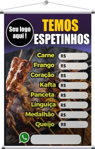 Banner Temos Espetinho Com Arte Pronta de high Qualidade Cores Vibrantes !!!
