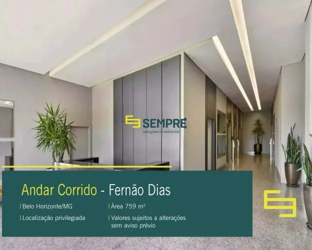 Andar corrido para alugar no bairro Fernão Dias em Belo Horizonte/MG.