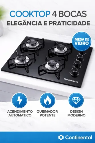 COOKTOP 4 BOCAS CONTINENTAL PRETO