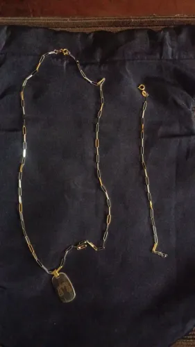 Conjunto de colar e pulseira em ouro 18k e aço com ou sem pingente