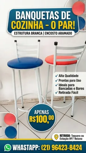 2 BANQUETAS ALTA ESTRUTURA BRANCA DE COZINHA ENCOSTO 3 ARAME BANCADA BARES