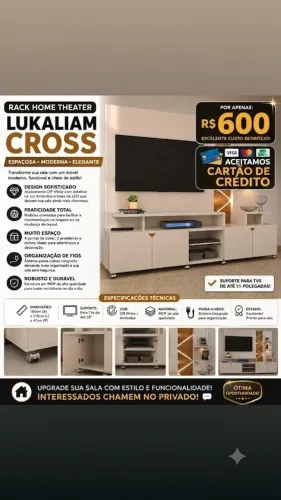 Estante Home Theater Lukaliam Cross - Espaçosa e Moderna