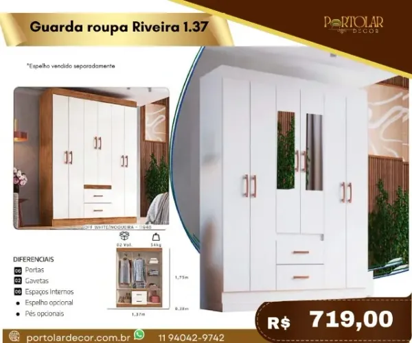 Guarda Roupa Rivieira 1.37 a pronta entrega